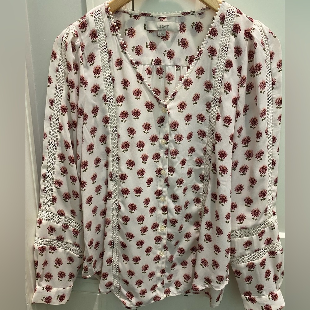 Loft floral long sleeve blouse size small